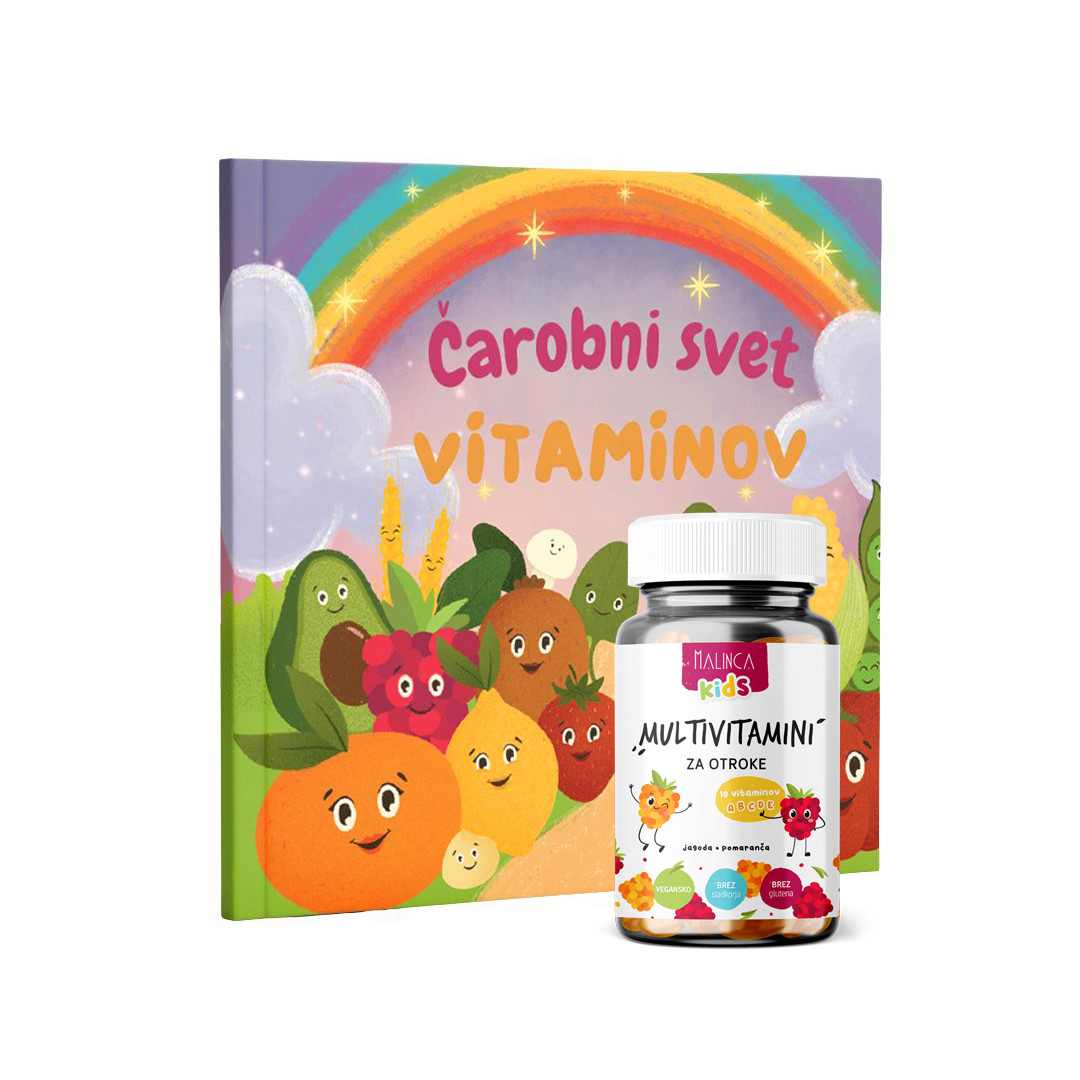 Paket multivitamini in knjiga za otroke