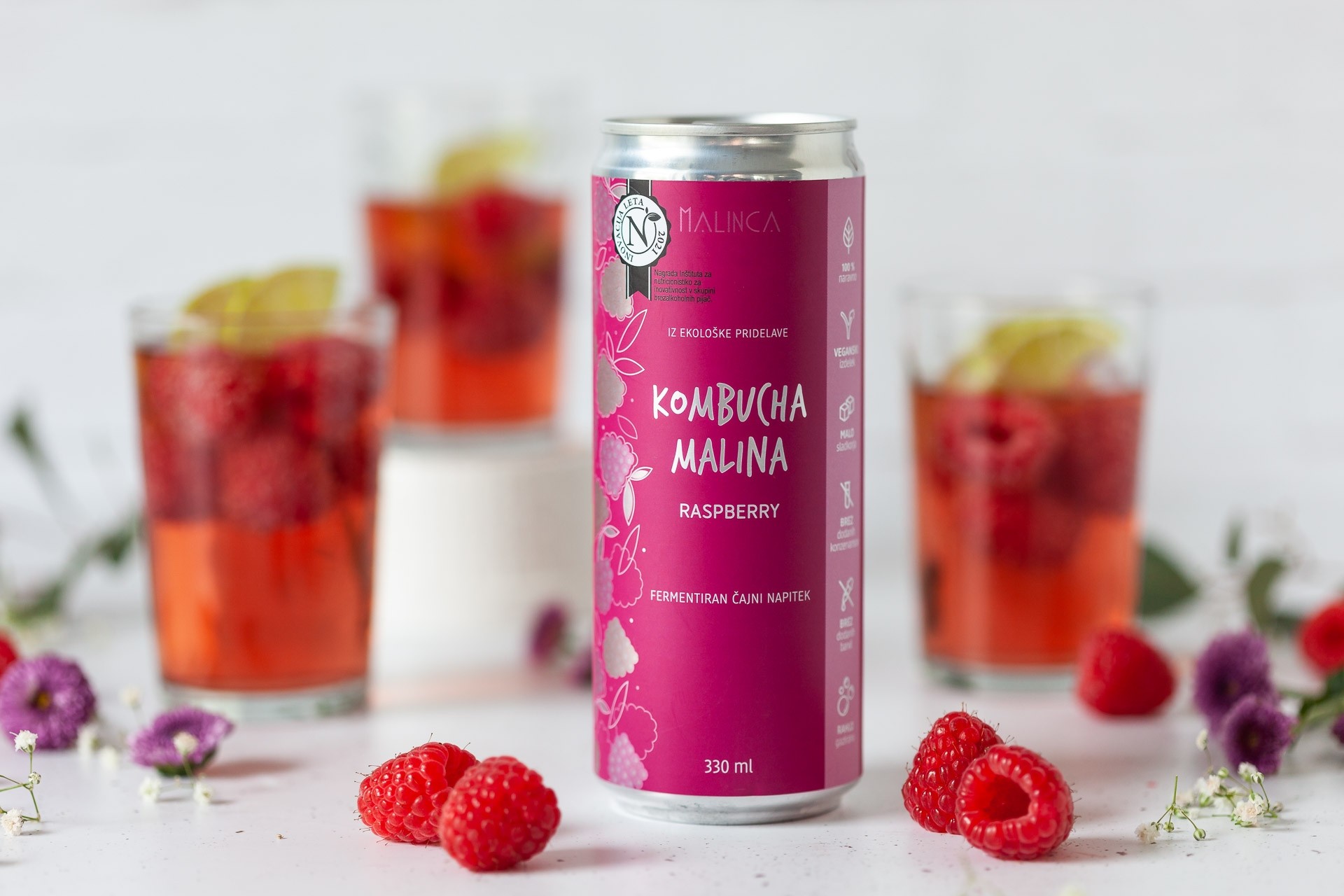 Kombucha malina iz ekološke pridelave 330ml