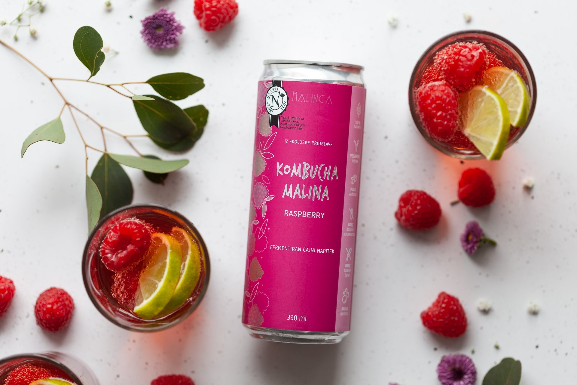 Kombucha malina iz ekološke pridelave 330ml