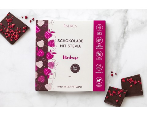 Zartbitterschokolade mit Stevia – Himbeere 80g