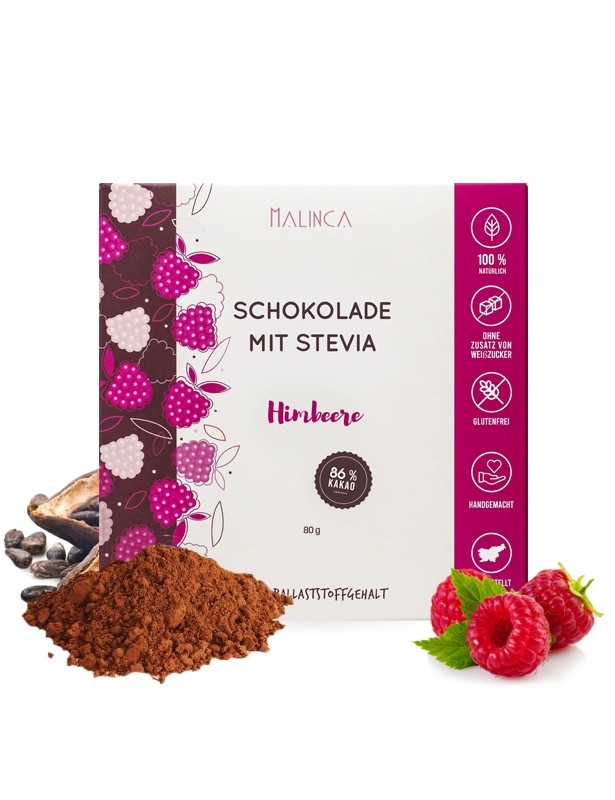 Zartbitterschokolade mit Stevia – Himbeere 80g