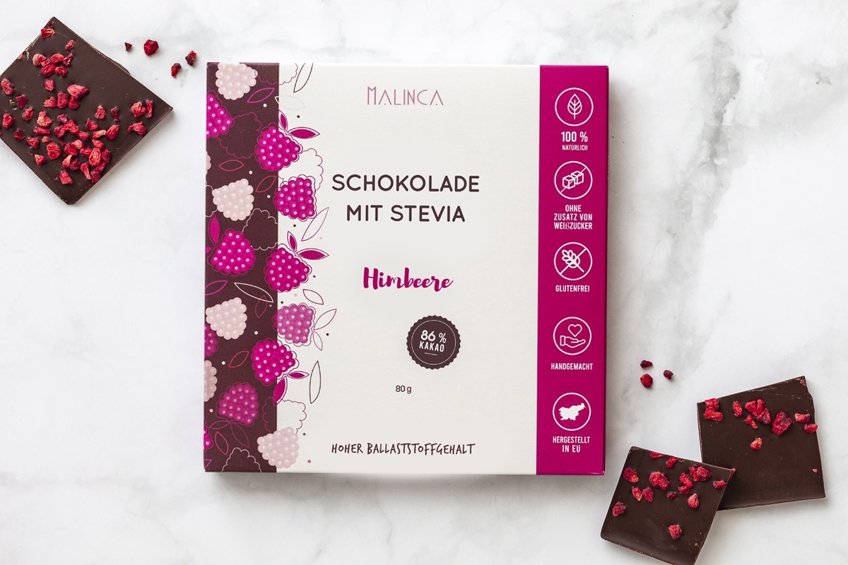 Zartbitterschokolade mit Himbeeren Malinca