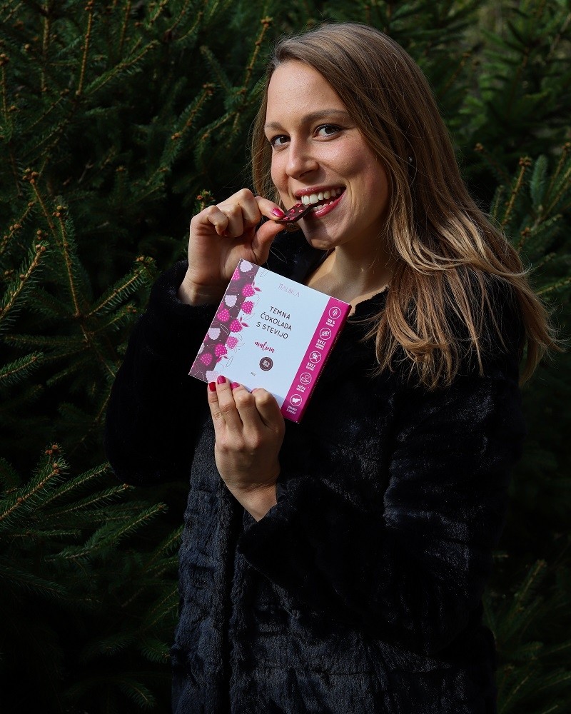 Zartbitterschokolade mit Stevia – Himbeere 80g