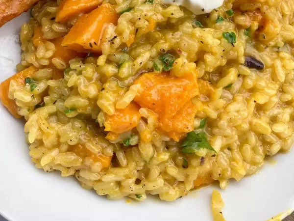 Kürbisrisotto mit Lachs