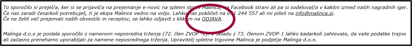Odjava iz obveščanja po emailu