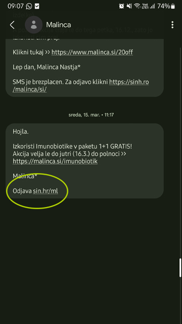 Odjava z SMS obveščanja