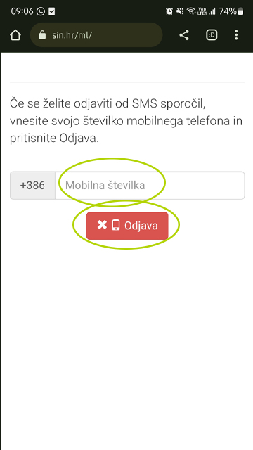 Odjava z SMS obveščanja